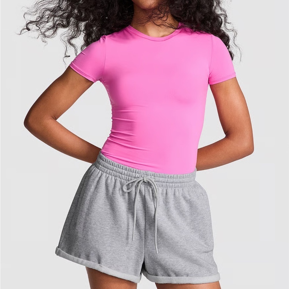 PINK Relaxed Fit Fleece Grey Short Women Size Large - Picture 7 of 9